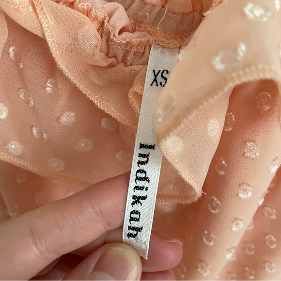 Indikah Peach Dot Balloon Sleeve Off the Shoulder Tie Waist Dress - Picture 3 of 3